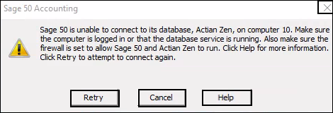 Sage 50 Unable to Connect to its Database Error