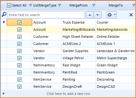 merge lists entries in quickbooks
